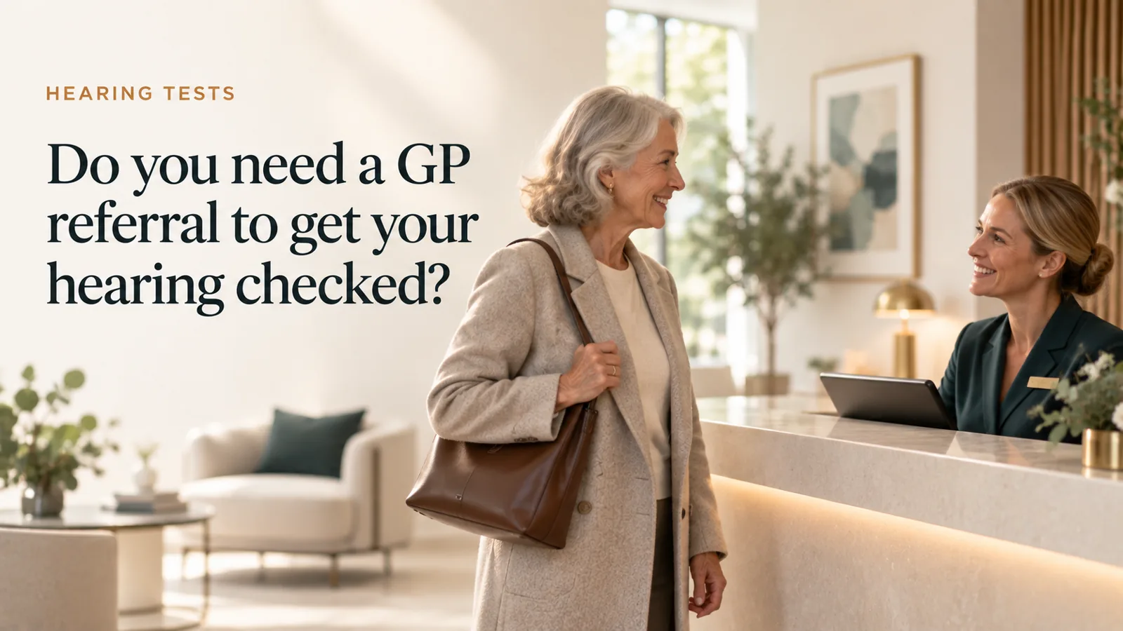 An adult walking into a bright, welcoming clinic reception.