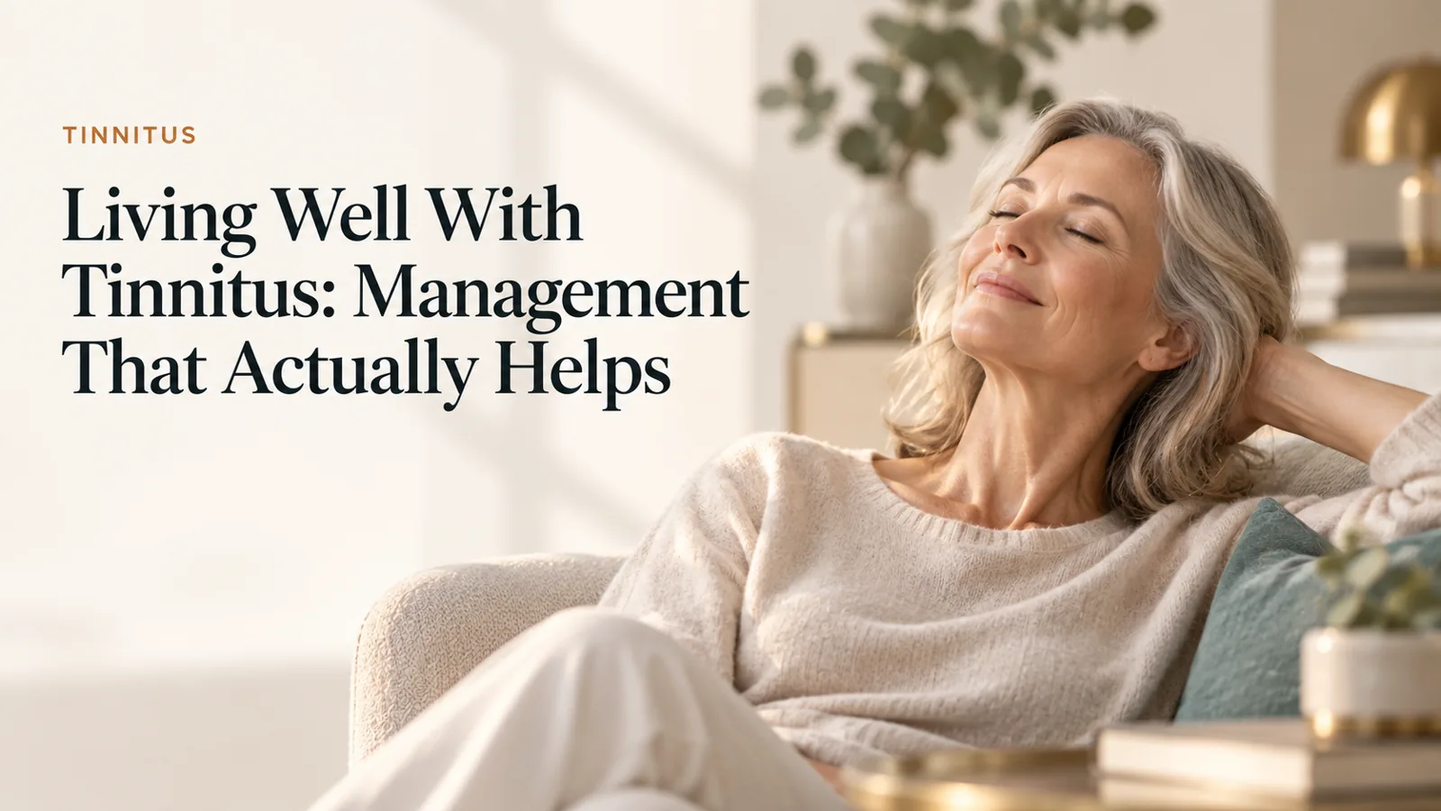A serene adult relaxed at home with eyes closed, calm and unburdened.